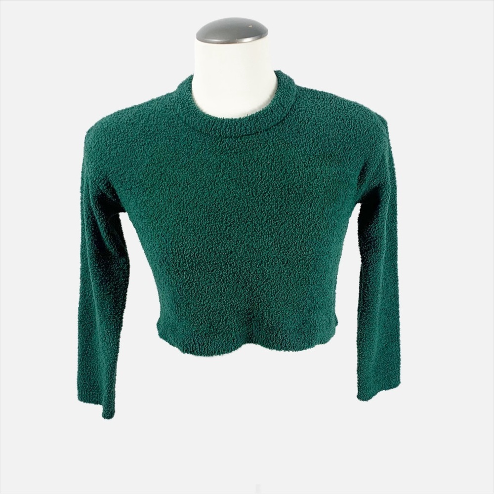 💚 Forever 21 Green Textured Boucle Knit Cropped Sweater (XS) 💚